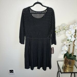 Nina Leonard Contrast Dot Fit Flare Sweater Dress